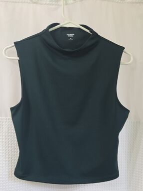 Express Women's Dark Green Body Contour High Compression Mock Neck Tank